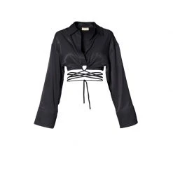 Lauren Glossy Black Blouse By Aggi