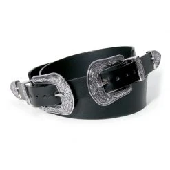 Black Leather Belt With Two Silver Ornament Buckles By Aggi