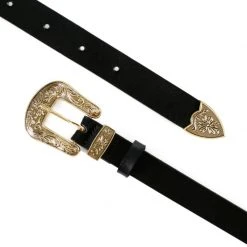 Black Leather Belt With One Golden Ornament Buckle By Aggi -Aggi Elegant Store vrobchuxyjgifmwhwnll